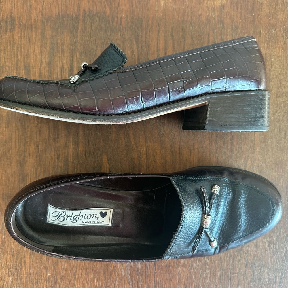 Brighton Brown/Black Leather DONNA Slip on Heeled Loafers/ sz 10